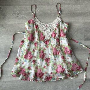 Seductions Floral Babydoll Cami top with tie and adjustable straps